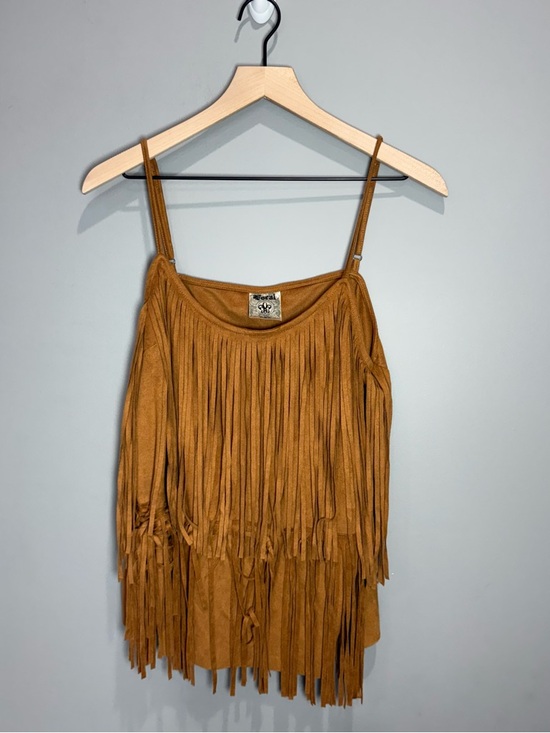 Vocal Tops - Vocal Apparel camel suede fringe camisole top sz XL
